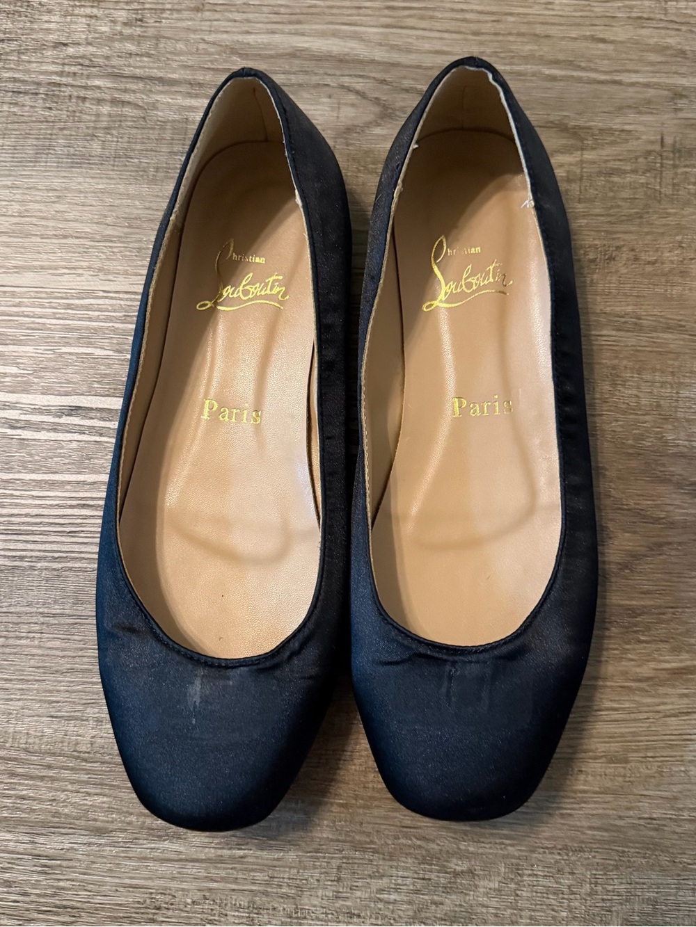 Christian Louboutin Black Satin Rounded Toe Ballet Flats